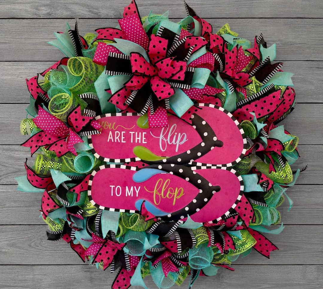 Flip Flop Summer Mesh Wreath – Bright Pink & Teal Front Door Decor ...