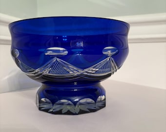 Vintage Cobalt blue cut-to-clear crystal Bowl