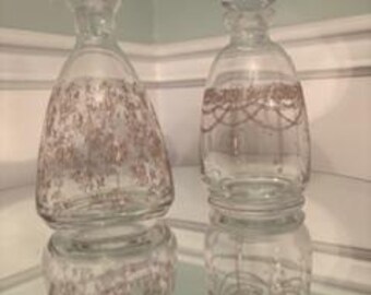 Bohemian Etched Decanter Set Vintage