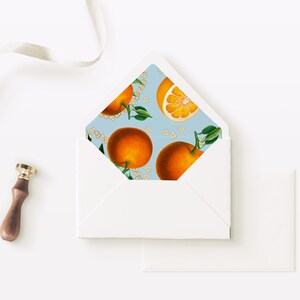 Forro de envelope imprimível para férias, laranjas e pipoca, forro de envelope de Natal, forro de papelaria extravagante, divertido cartão de Natal exclusivo