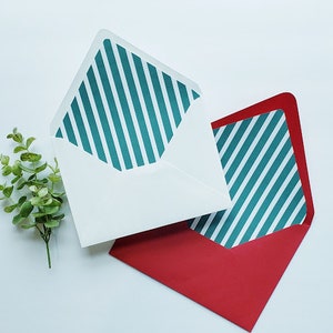 Forro de sobre a rayas verdes, forro de sobre navideño a rayas verdes y blancas para tarjetas de Navidad. regalo para mamá