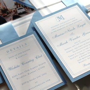 Close up of the Invitation and details card with Monogram