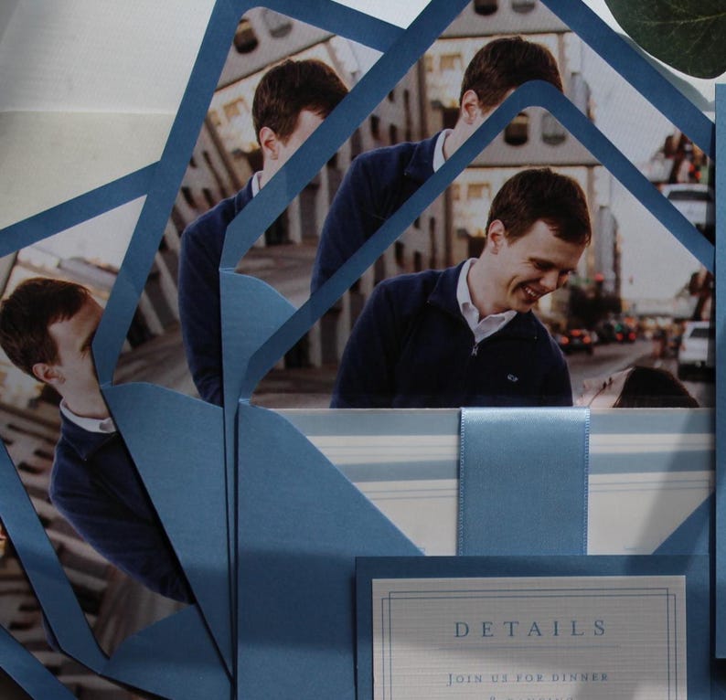 Photo envelope liners ALWAYS WIN!  Every guest wants to see your special photos and many of them never get to see them.  Why not add your favorite one to your invitation set with an envelope liner?