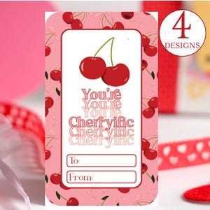 Valentine cards for kids school printable, cherry themed kids valentines digital download, cherry coded printable valentines, cherry vibes