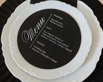 Wedding Dinner Menu black and white round menu customizable printed menu cards for wedding banquet table decor functional table decorations