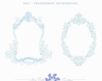 Wedding crest Rococo Clipart + free bonus elements | acorn and floral ornate crests in light blue \ gold | PNG crest with clear background