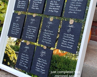 Tarjetas de distribución de asientos con sellos de cera, tarjetas de asignación de mesas para bodas y eventos especiales