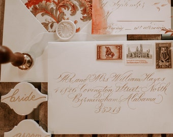 Hand written calligraphy addressing for wedding invitations and all occasion envelopes , Custom envelope addressing hand lettered