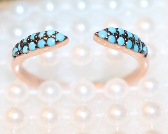 Adjustable Gold Ring With Baby Blue Stones
