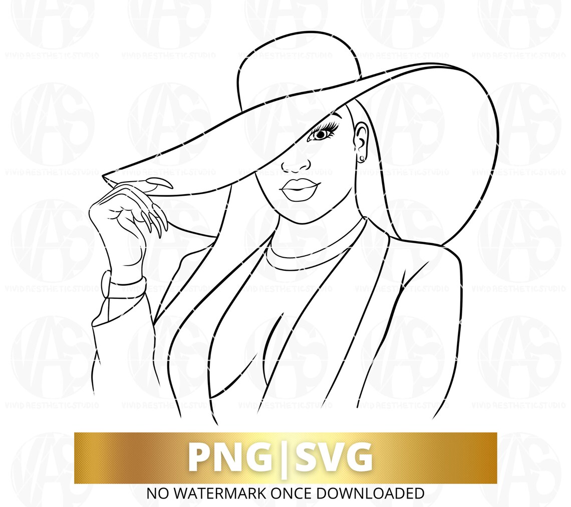 Woman With Hat Outline PNG Svg Black Girl Svg girl Clipart Etsy Canada