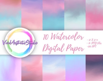 10 Watercolor Ombre Digital Paper, Digital Crafting Paper,Digital Scrapbook, Watercolor Paper, Invitations,Digital Stationary,COMMERCIAL USE