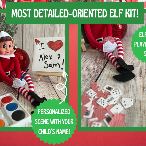 NEW 2023 Elf Kit PERSONALIZED - Elf Set up Antics Activities Props Accessories Signs Best Magic Funny Christmas Holiday Gift Children Kids