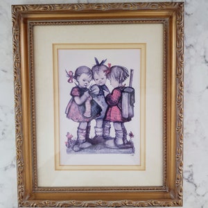 Vintage Hummel Gold Frame Matted Wall Art Three Little Girls Vintage Art Wall Décor Home Décor