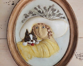 1909 Antique Erma Gilliland Duncan Oval Wall Ceramic Art Plaque Handpainted & Signed