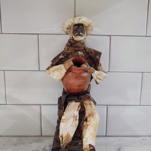 Vintage Paper Mache Mexican Folk Art Man Holding Pot