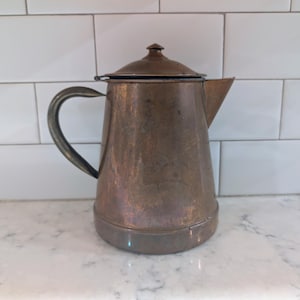 Vintage Copper Tea Kettle or Coffee Pot with Hinges Lid and Patina