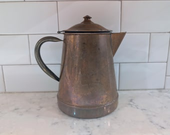 Vintage Copper Tea Kettle or Coffee Pot with Hinges Lid and Patina