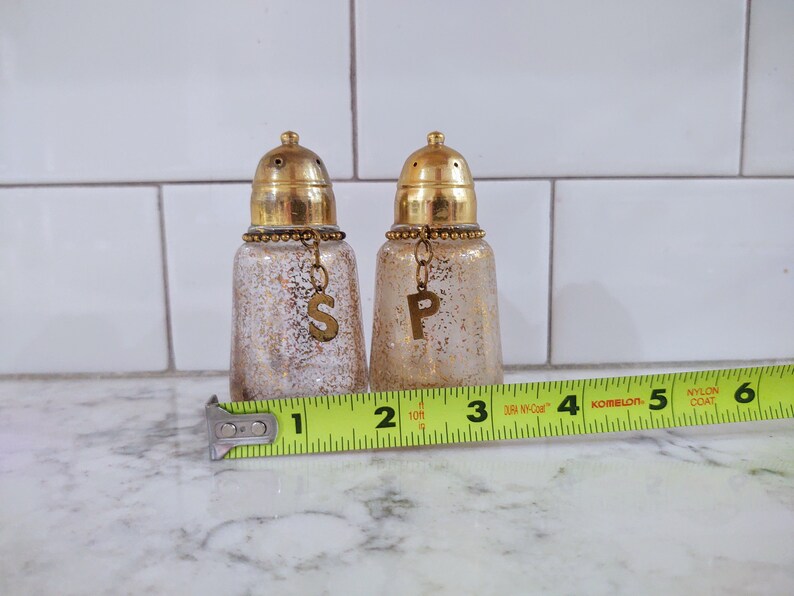 Vintage Hazel Atlas Gold Glitter Salt & Pepper Shaker Set Rare with S and P Charms image 8