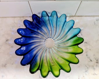 Vintage Walther Glas Plate, Blue Green Swirl Art Glass, Made in Germany