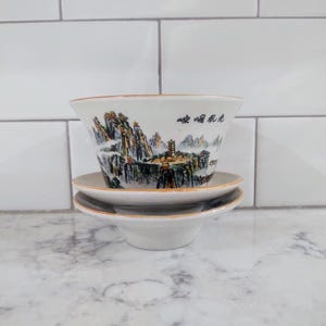 Vintage Chinese Gansu Ankou Porcelain Tea Cup and Two Saucers