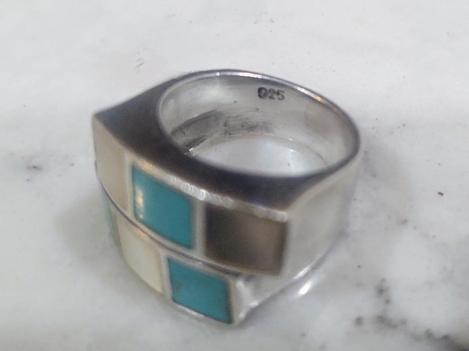Vintage Sterling Silver Turquoise Mother of Pearl Ring 925 Size 6/6.5 ...