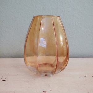 Vintage MCM Amber Glass Nine Sided Geometric 6&quot; Tall Vase