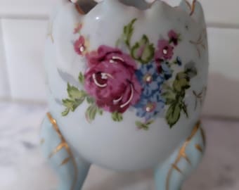 Vaso de ovo rachado vintage Napcoware com desenho floral pintado à mão e detalhes dourados