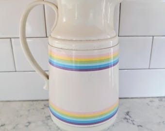 Vintage Phoenix Brand Insulated Coffee Carafe 1970s Pastel Rainbow Stripe Design