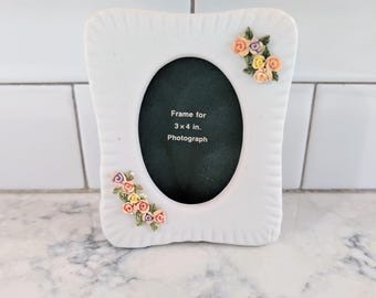 Vintage 3x4 Porcelain Picture Frame with Floral Detail