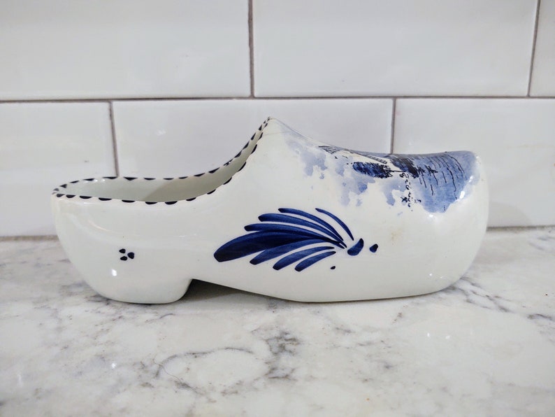 Vintage Handpainted Delft Shoe Garden Décor Planter Wall Hanging Made in Holland image 2