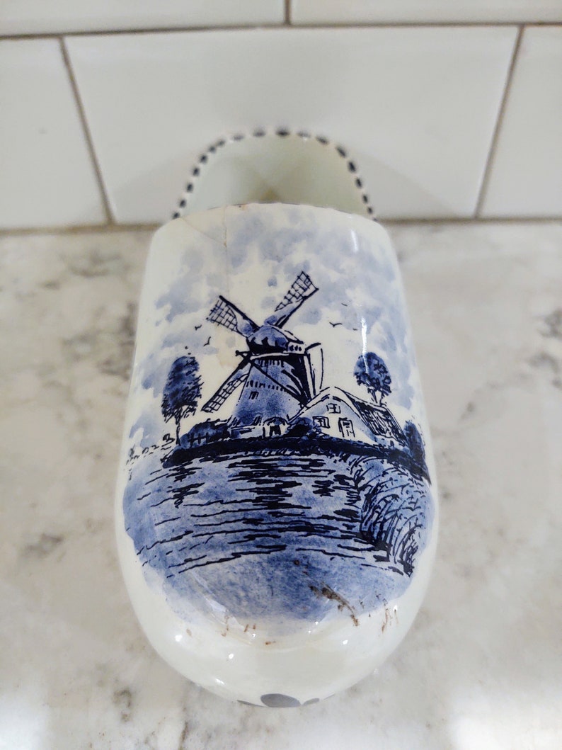 Vintage Handpainted Delft Shoe Garden Décor Planter Wall Hanging Made in Holland image 3