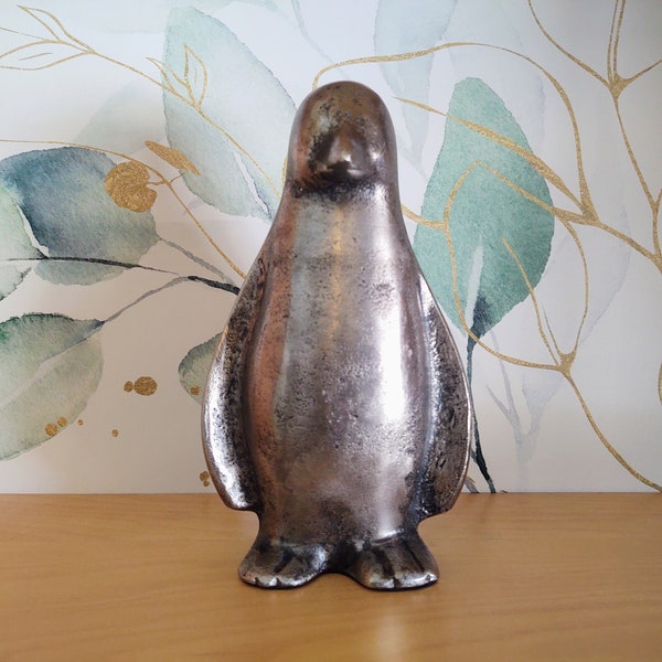 Brushed Pewter Penguin Figurine Sculpture Statue Knick Knack Home Décor