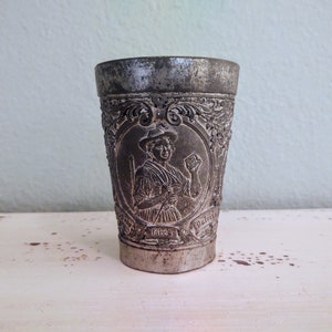 Vintage Antique F & M Pewter Relief Cup Made in Germany &quot;Foundation for the Fatherland&quot; Vintage Bar Décor Vintage Barware