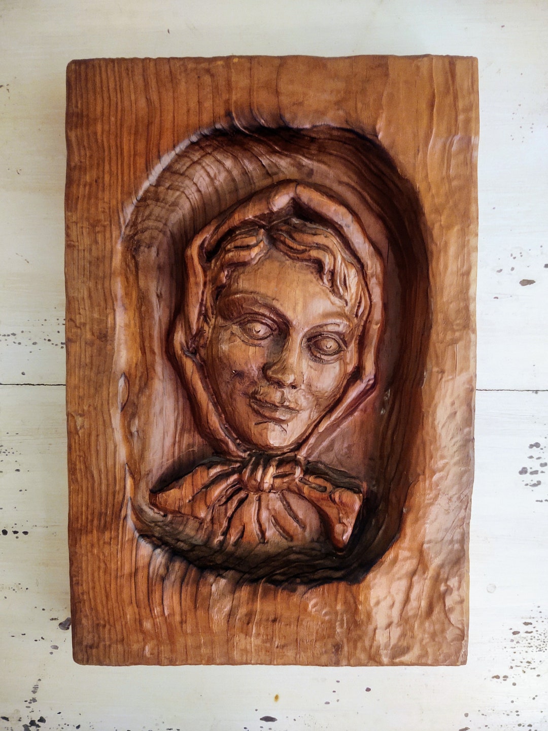 1986 Solid Natural Wood Carving Made in Berchtesgaden Germany bavarian 15.5 X 10 Vintage Art