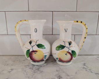 Galhetas de cerâmica vintage pintadas à mão com óleo e vinagre
