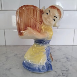 Vintage MCM Royal Copley Dutch Girl with Bucket Ceramic Indoor Planter