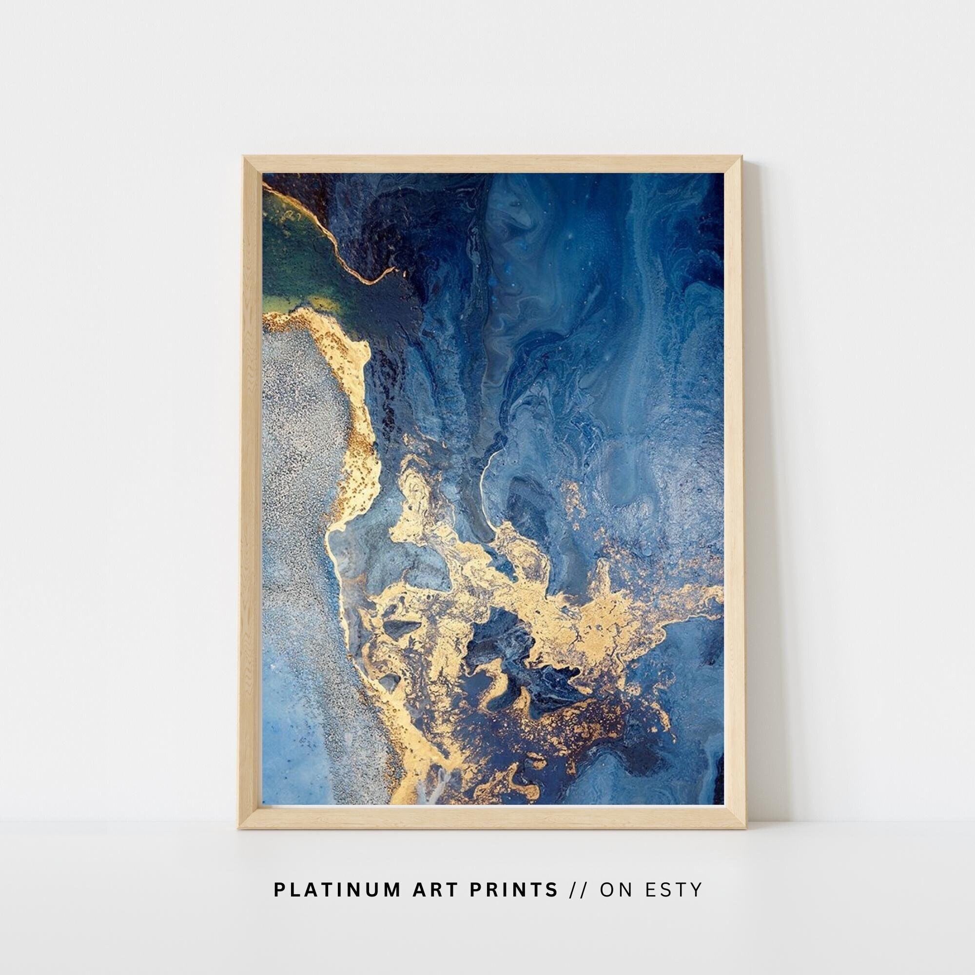 Lot De 3 Tableaux Abstraits - Art Mural Bleu Marine/Gris/Doré 40x50 Cm - Décoration Moderne Élégante