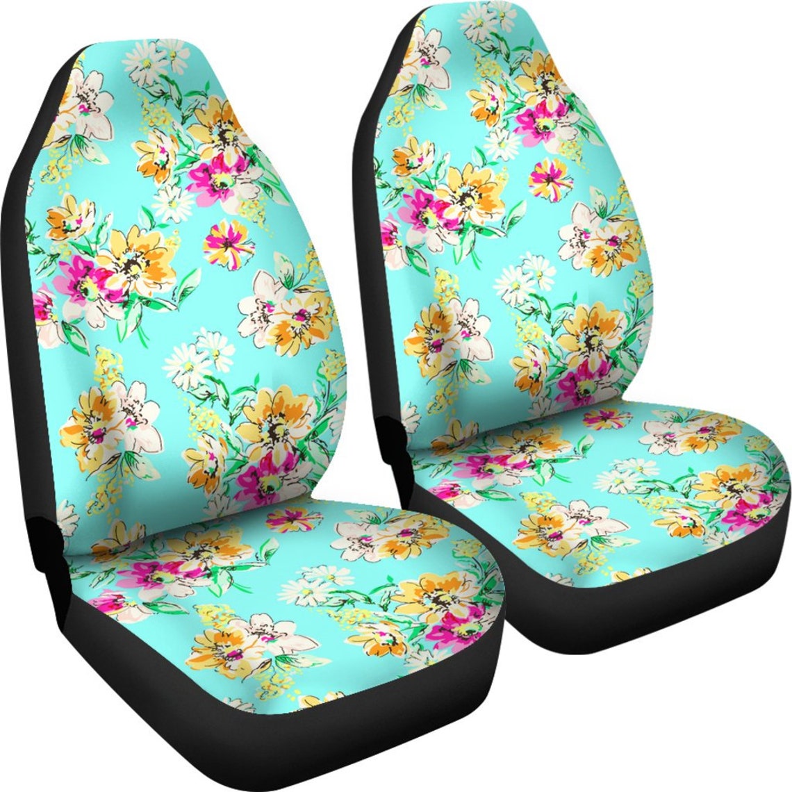 Colorful Teal Floral Car Seat Covers Custom Seat Covers Pair Etsy