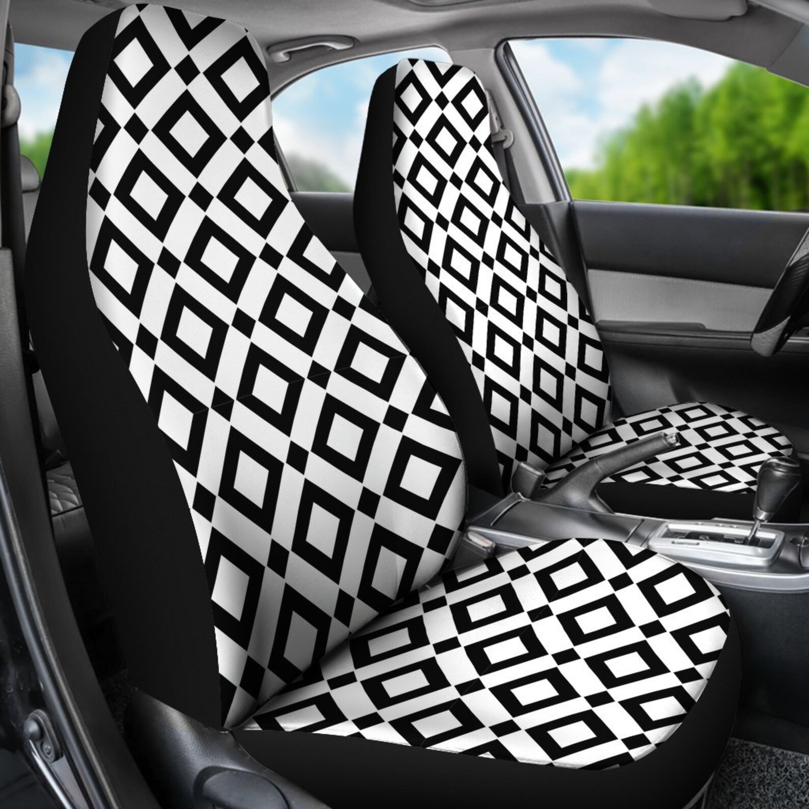 Black and White Car Seat Covers Custom Seat Covers Pair of 2 Etsy France