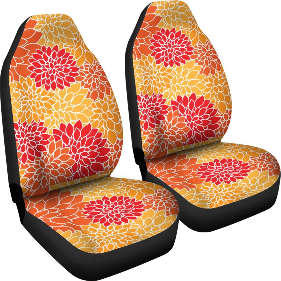 Orange Car Seat Covers Floral Stylish Design Custom Seat Etsy