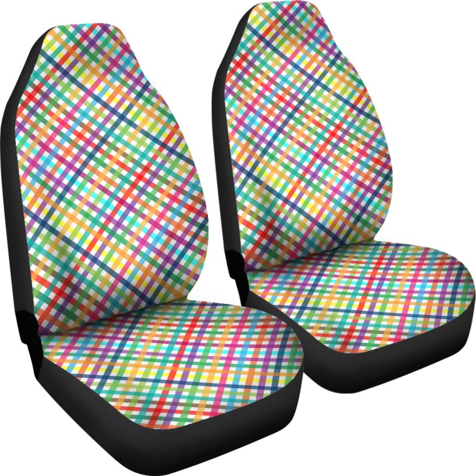 Colorful Rainbow Checkered Design Car Seat Covers Pair 2 Etsy