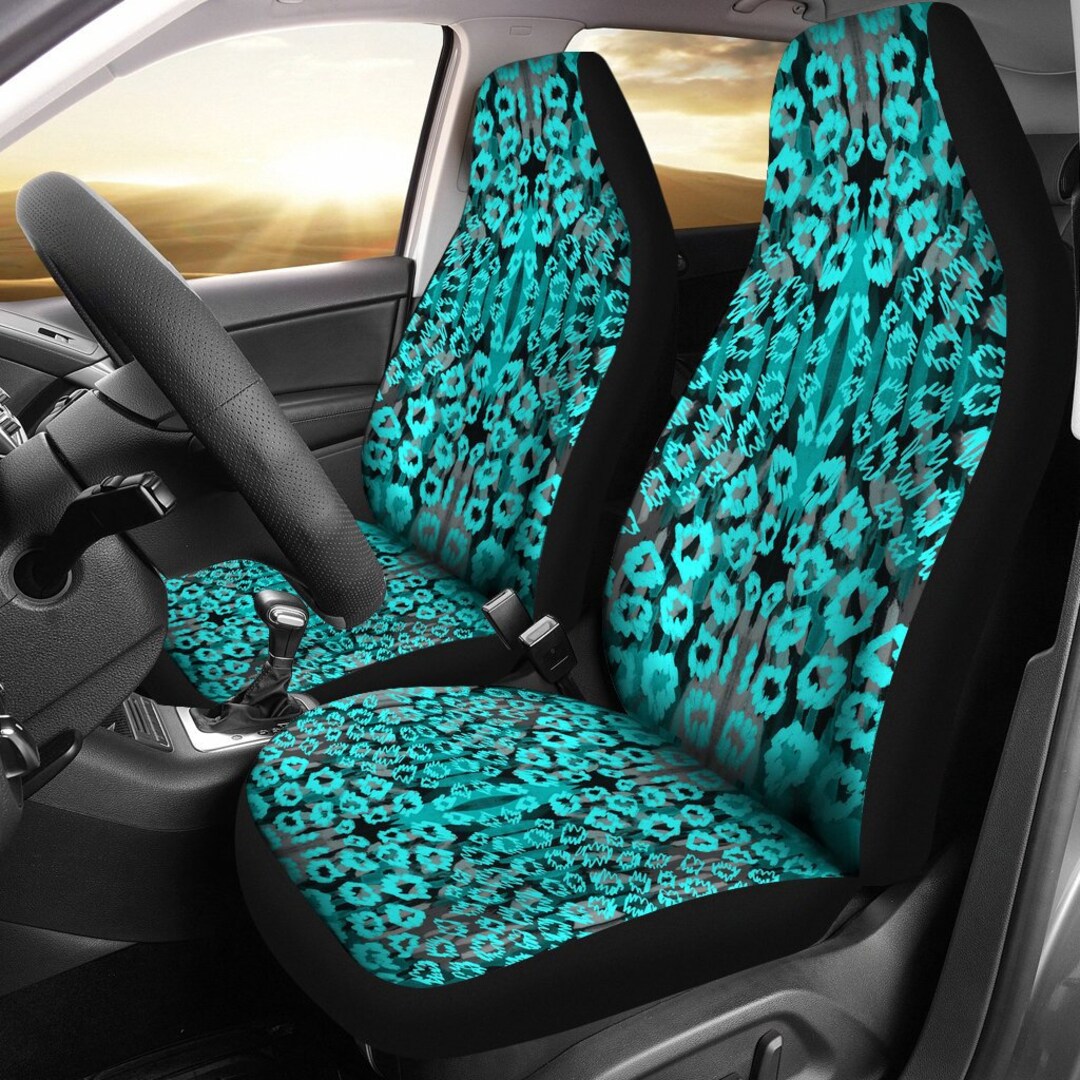 Abstract Blue Car Seat Covers Teal Cheetah Print Custom Seat Etsy