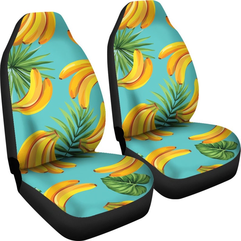 Tropical Car Seat Covers Pair Bananas Design 2 Front Seat Etsy