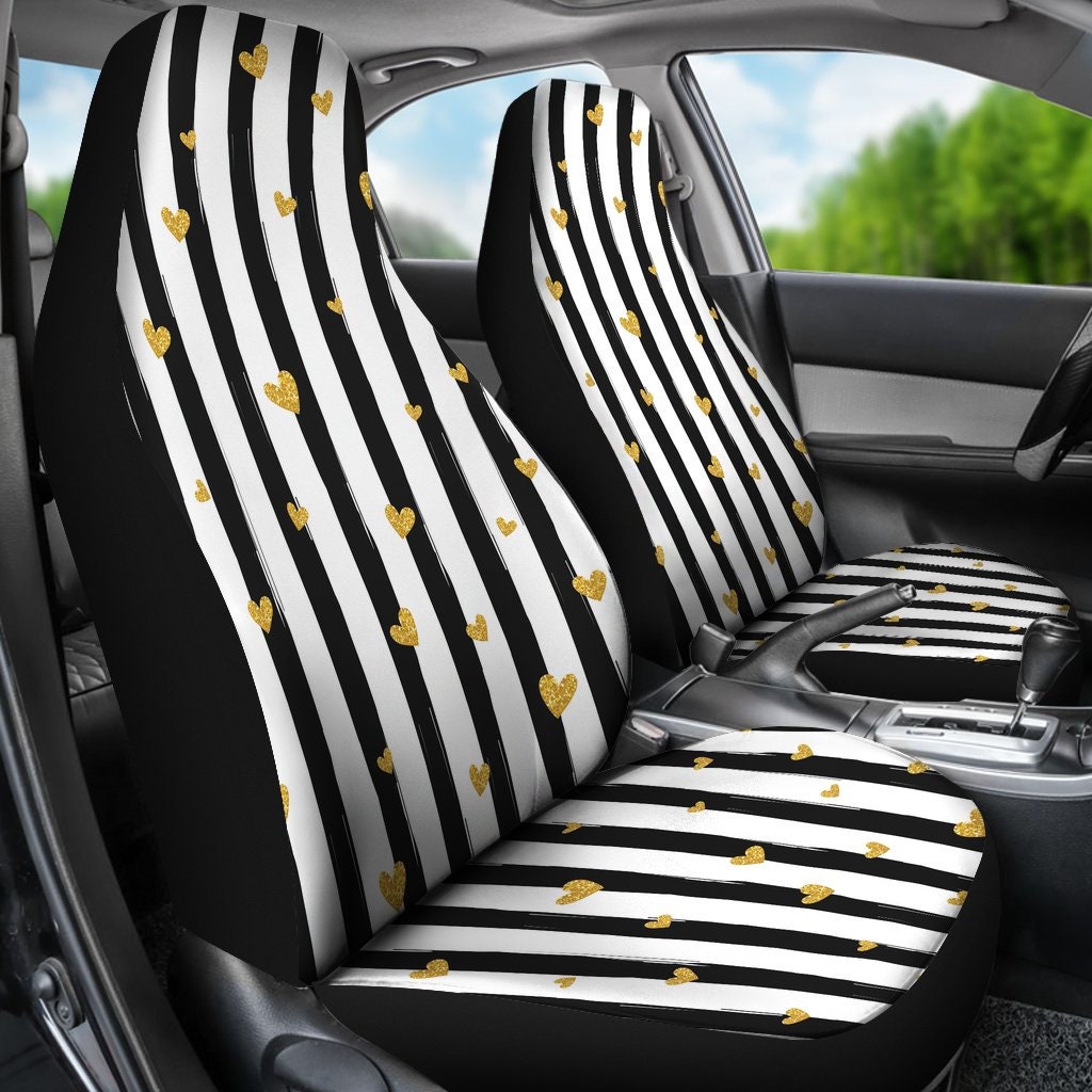 Golden Car Seat Covers Hearts Stylish Stripes Custom Seat Etsy