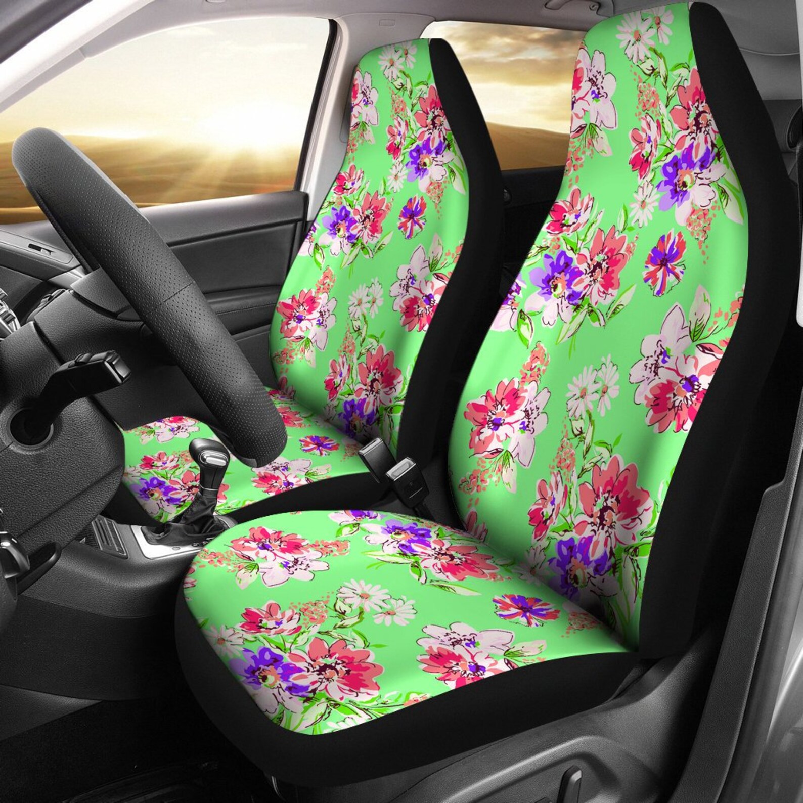 Colorful Lime Green Floral Car Seat Covers Custom Seat Etsy