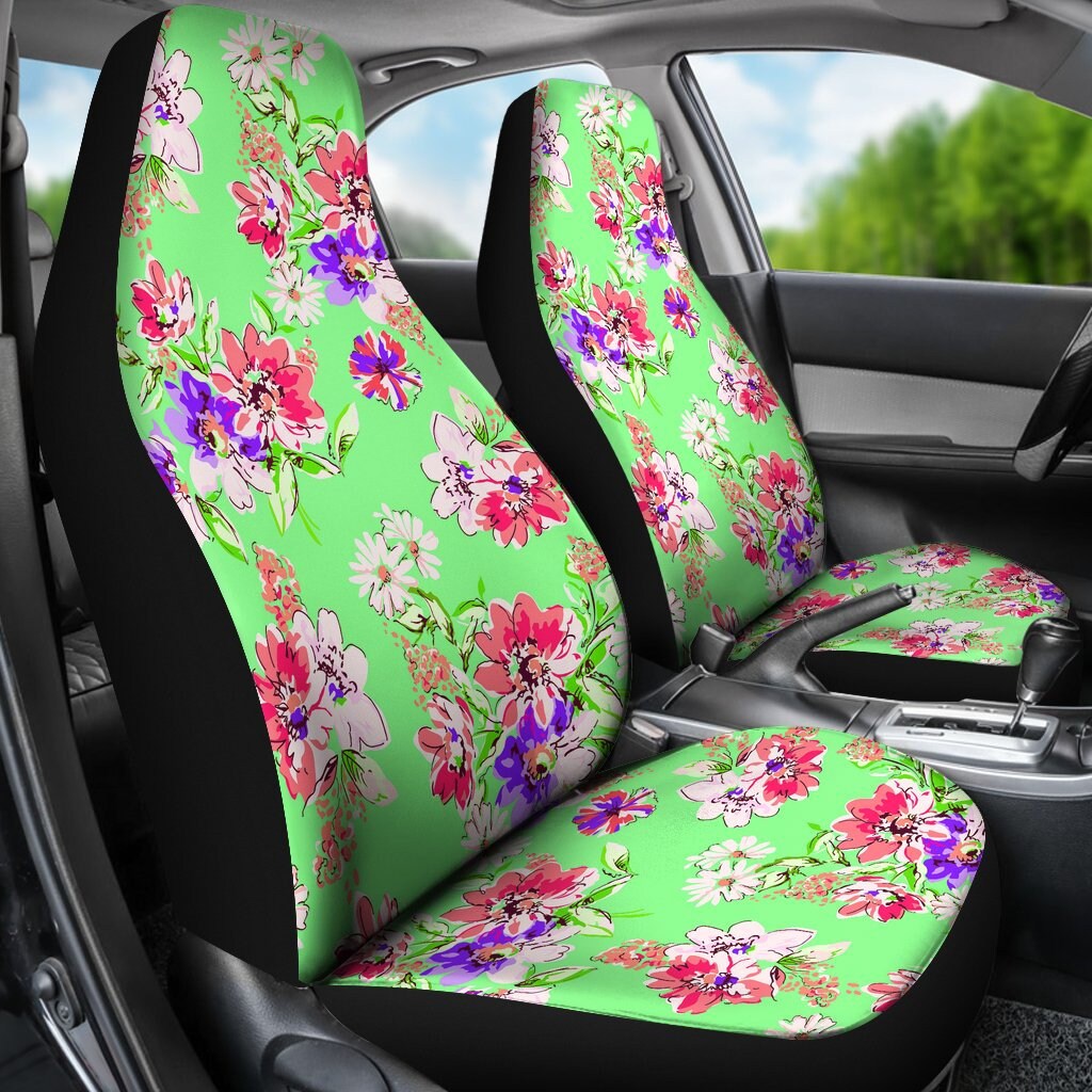 Colorful Lime Green Floral Car Seat Covers Custom Seat Etsy