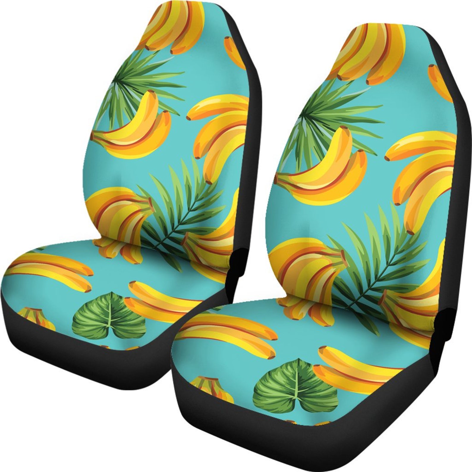 Tropical Car Seat Covers Pair Bananas Design 2 Front Seat Etsy