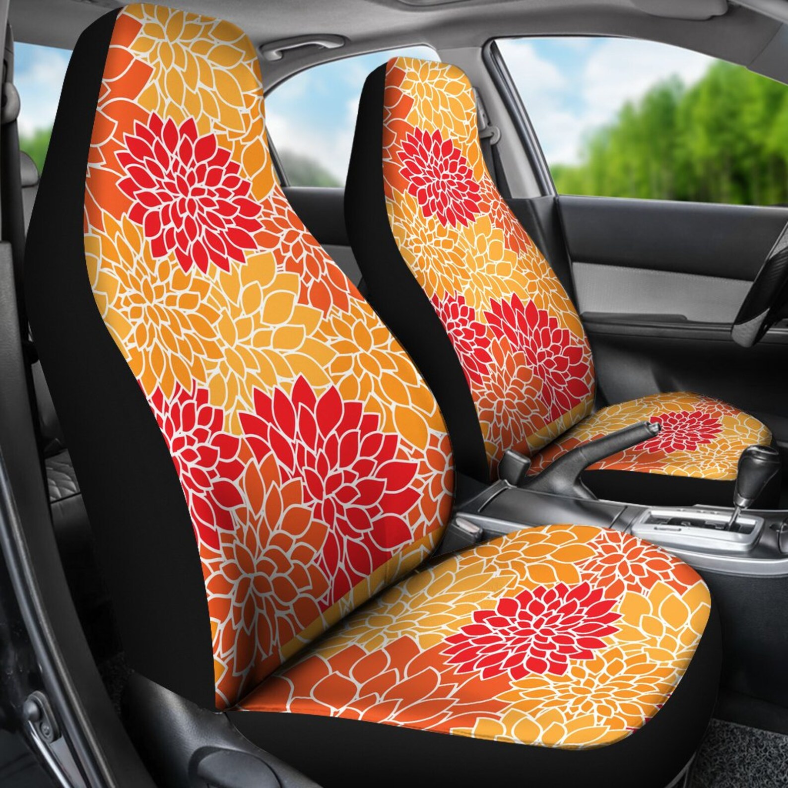 Orange Car Seat Covers Floral Stylish Design Custom Seat Etsy