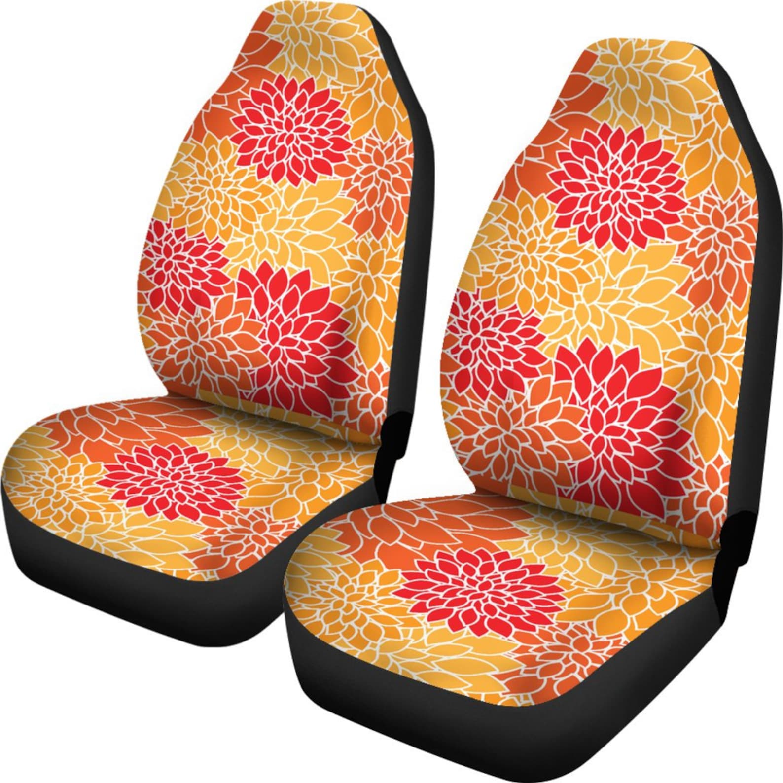 Orange Car Seat Covers Floral Stylish Design Custom Seat Etsy