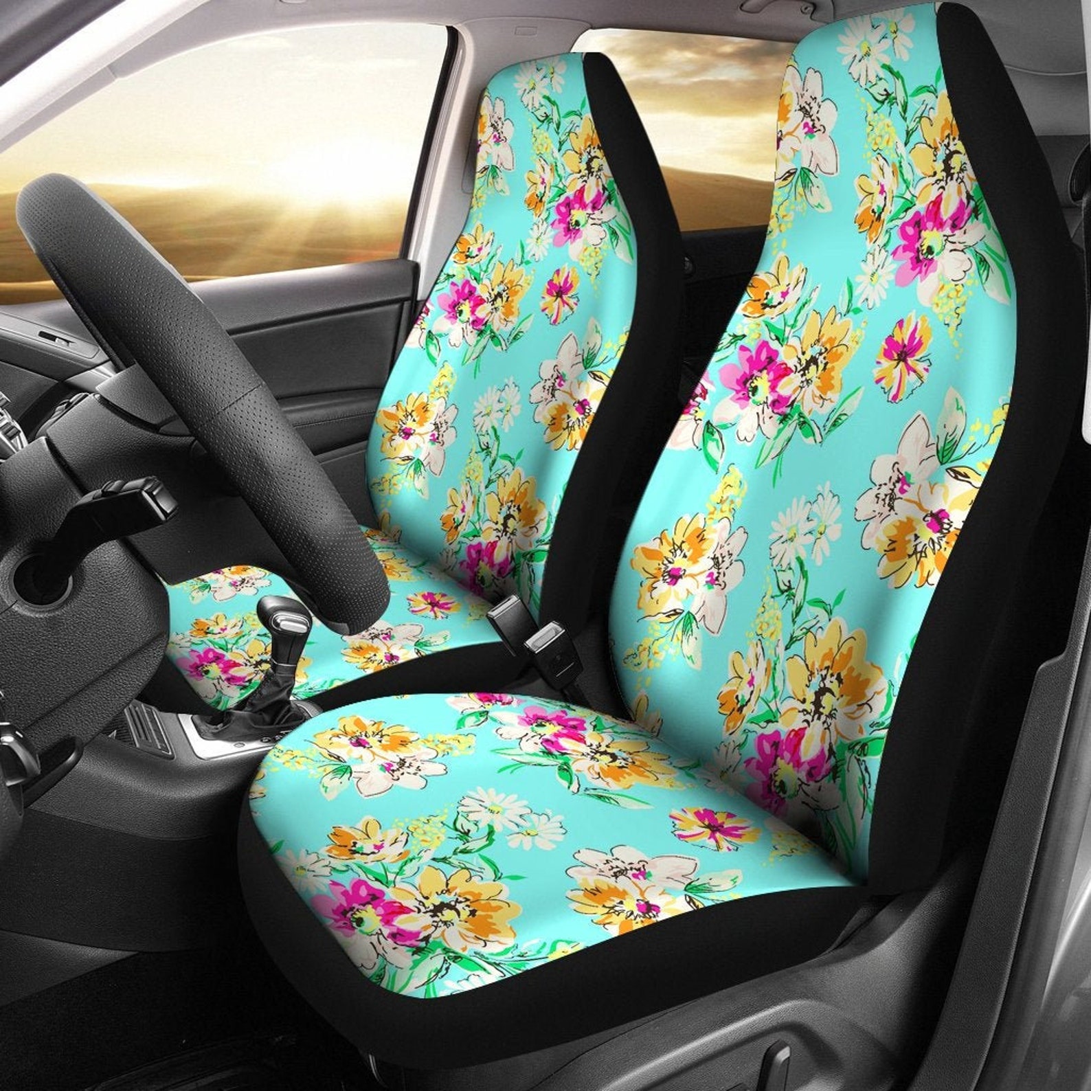 Colorful Teal Floral Car Seat Covers Custom Seat Covers Pair Etsy UK